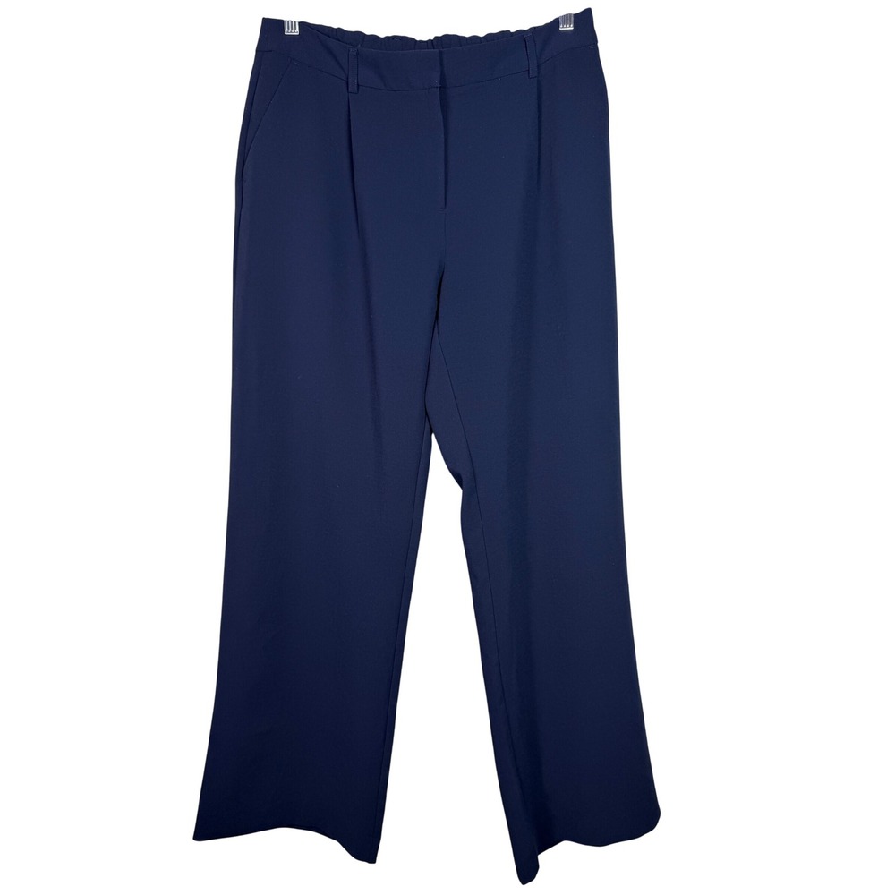 DKNY Dress Pants Women 10 Navy Blue Wide Leg Elastic Back U54P128B‎